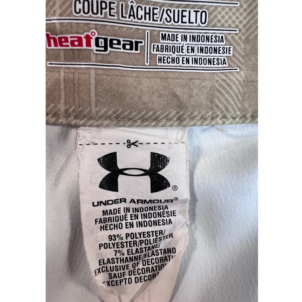 Under Armour Mens HeatGear Plaid Cargo Shorts Tan Loose Fit Size 40 - Picture 8 of 10